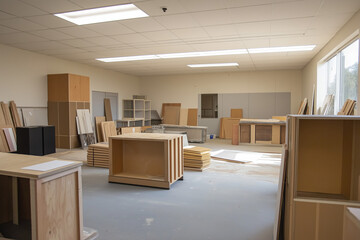 Setup of Classroom Furniture During School Room Redesign, Creating an Organized Learning Space