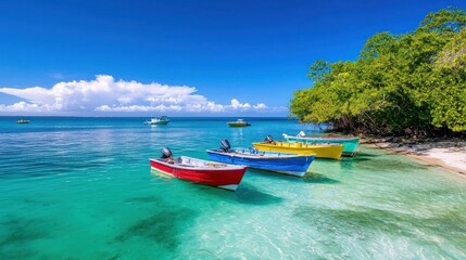 Colorful Boats on Tropical Beach
