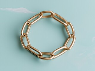 Obraz premium Gold chain bracelet on a light blue background