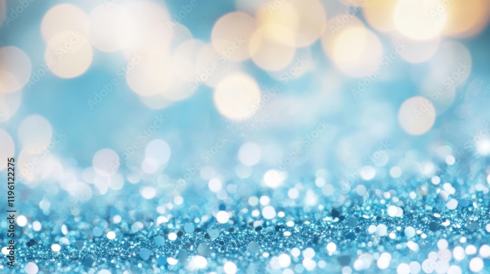 Poster glittering blue surface shines brightly while soft bokeh lights create a whimsical and enchanting ba