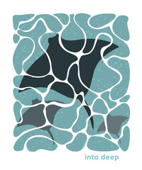 Vector illustration in graphic style of silhouette of rays in water. Art for prints on t-shirts, posters, etc.