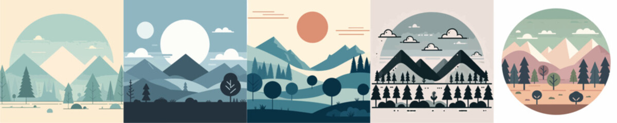 vector landscape view of mountains and trees