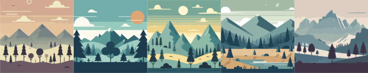 vector landscape view of mountains and trees