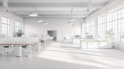 Modern Bright Office Interior with White Open Space and Natural Light