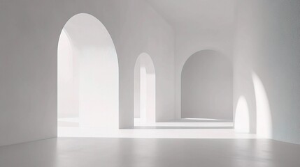 Modern Minimalist White Interior Space with Arched Design Elements