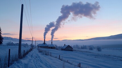 Winter Sunrise over Snowy Village