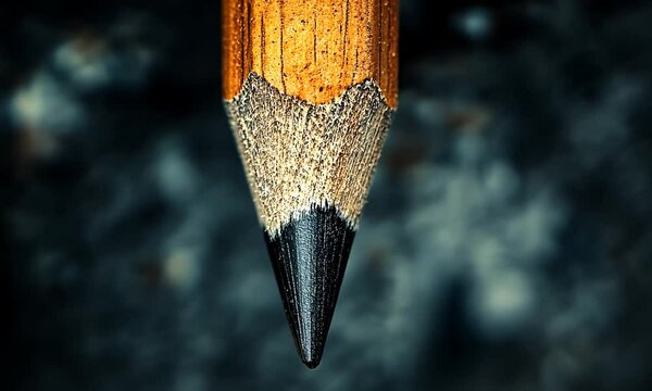 Close-up of a sharpened pencil tip against a blurred background