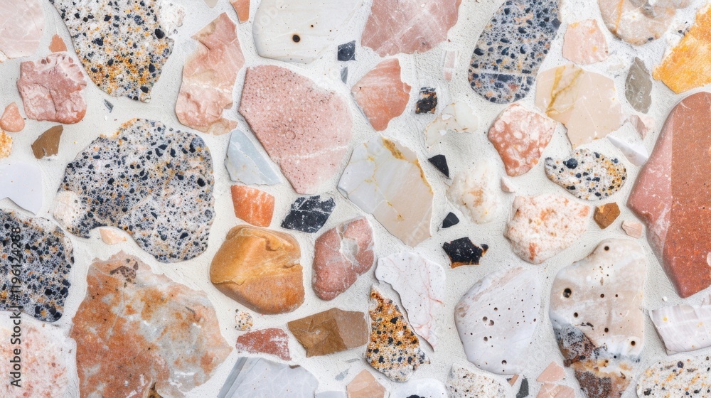 Aufkleber colorful terrazzo stone texture features diverse fragments set in a smooth surface, ideal for design