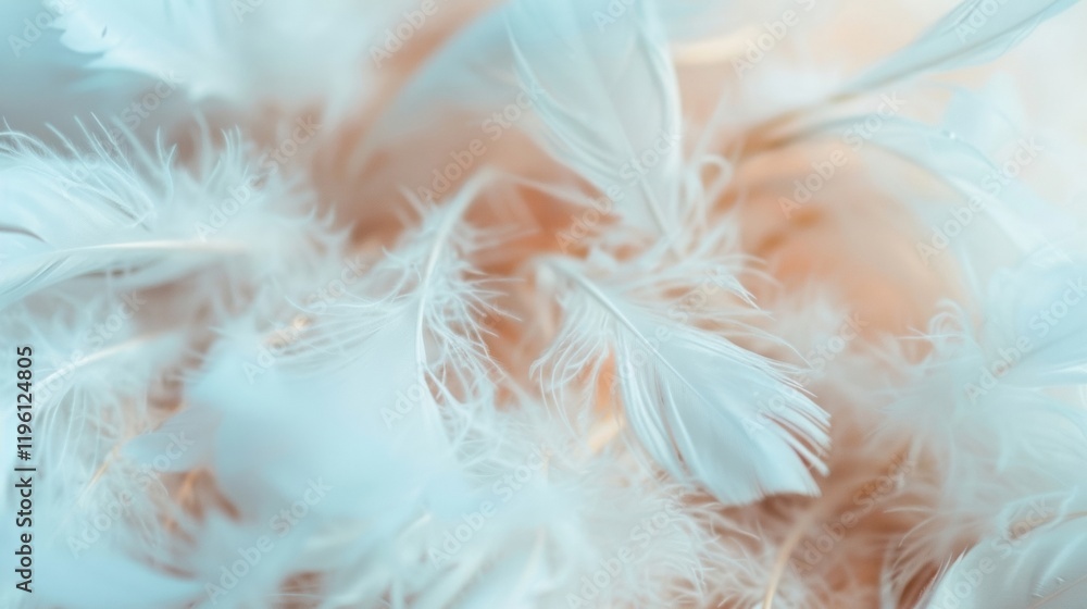 Poster close-up view of soft white feathers delicately spread, showcasing intricate textures against a subt