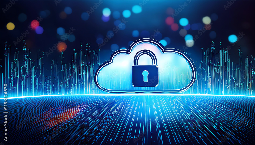 Aufkleber a digital cloud with a lock symbol, representing data security and privacy in cloud computing, surro