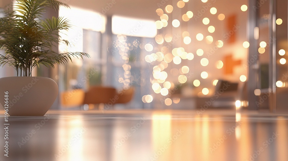 Poster abstract blurred office space with bokeh and open layout