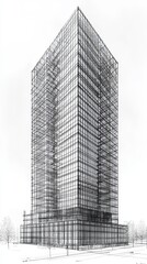Fototapeta premium Architectural Sketch of a Modern Skyscraper Design in Graphite Pencil
