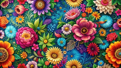 Colorful floral wallpaper background with intricate details and vibrant colors, organic, abstract,  organic