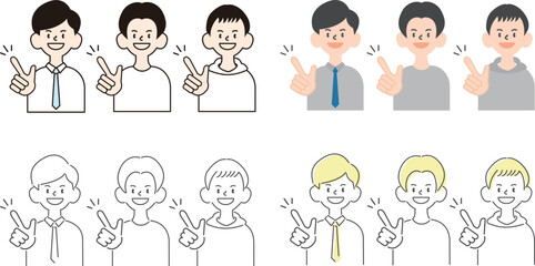 シンプルな男性のイラスト4パターン_笑顔_チェック