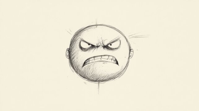 Angry face sketch, monochrome, illustration, emotion.