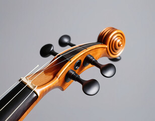 Fototapeta premium The back of a violin with a wooden body and a black and brown headstock AI generated