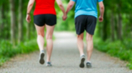 Senior Couple Walking Hand in Hand on a Scenic Nature Path During Summer Day