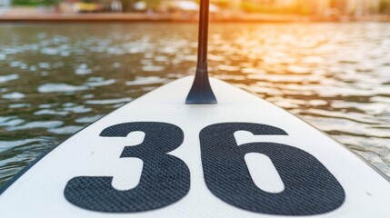 Senior Man Enjoying Paddleboarding on a Calm Water Surface at Sunset