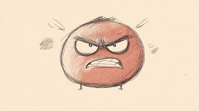 Angry red cartoon character with furrowed brows, gnashing teeth, and small legs.