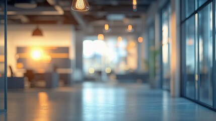 Blurred Empty Office Background in Shades of Orange and Blue