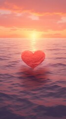Fototapeta premium Sun heart shape sunset sea tranquility.