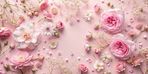 Pastel pink floral wall covering with scattered delicate flowers , feminine, wallpaper,  feminine, wallpaper, abstract, decorative