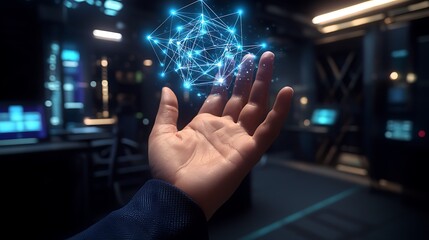 A hand holding a glowing object in a dark room