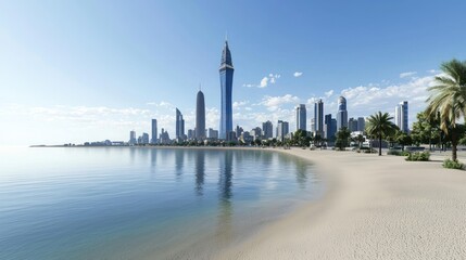 Fototapeta premium Coastal City Skyline with Beach