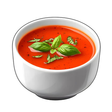 recommend clip art: tomato soup in white bowl with basil garnish