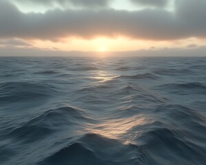 Obraz premium Serene ocean sunset with cloudy sky.