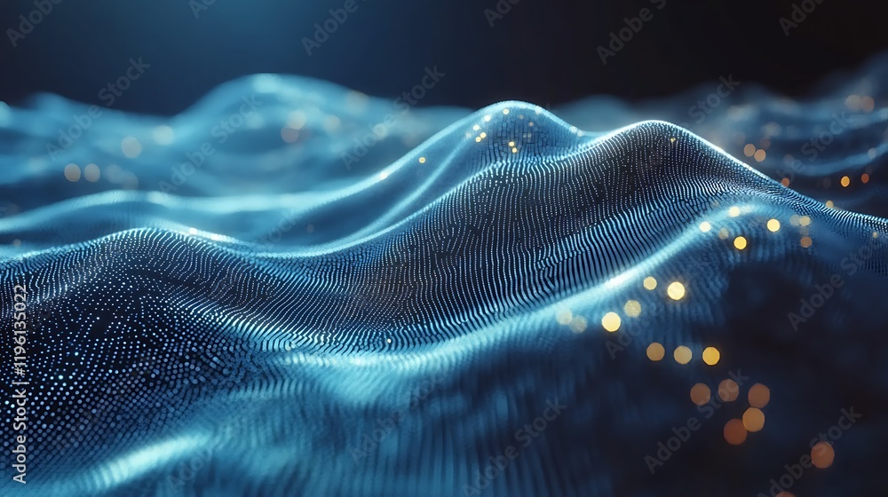 Fototapete a digital representation of flowing waves with glowing particles, evoking a sense of movement.