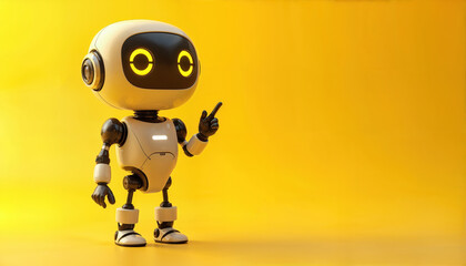 Cute Futuristic Robot Pointing in Yellow Background