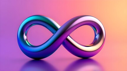 metallic infinity symbol in blue, purple and pink, sleek and smooth