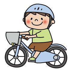 ヘルメットをかぶって自転車に乗る子供（男の子）