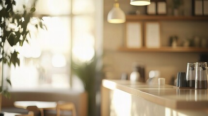 Modern Abstract Interior of a Soft Blur Coffee Shop Environment