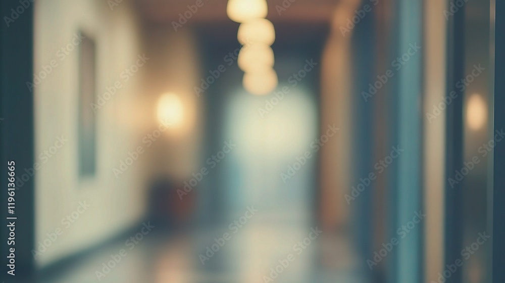 Poster blurred abstract background of office building with soft lighting