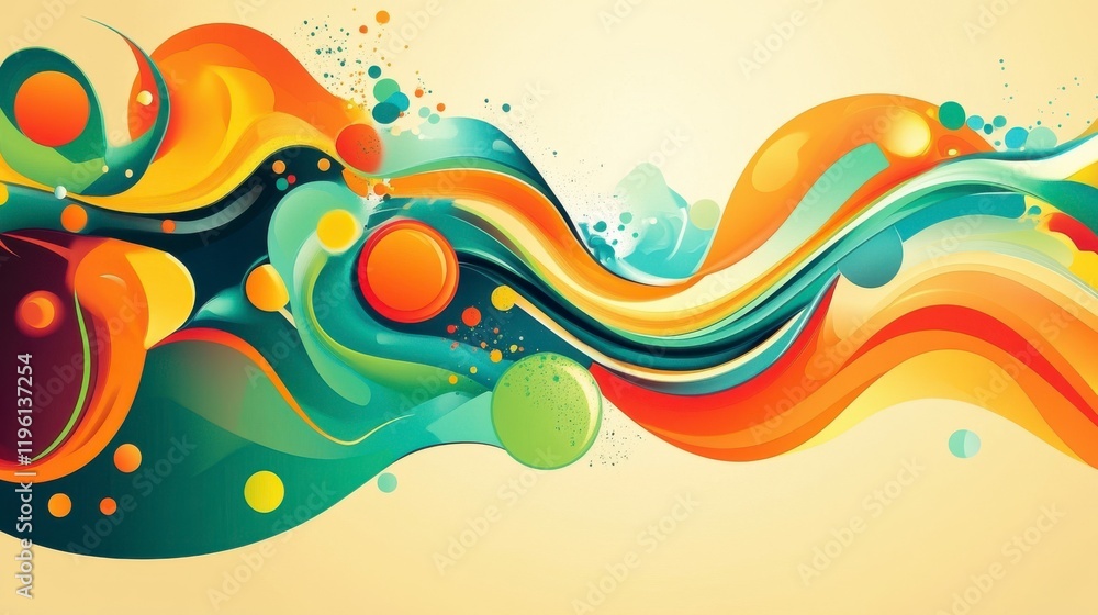 Wall mural a colorful retro vector banner that features abstract liquid motion shapes.