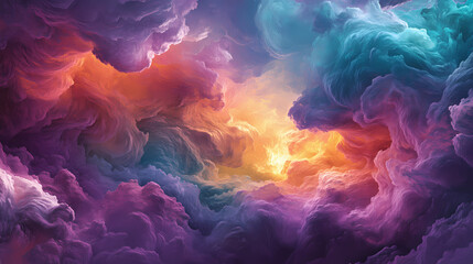 Fototapeta premium The fantastical planet is a mesmerizing world with swirling clouds in vivid shades of purple, pink, and turquoise, creating a breathtaking dance of colors across the sky. Shadowsong. Illustration
