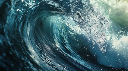 A close-up view of a powerful ocean wave, capturing its dynamic motion and energy.