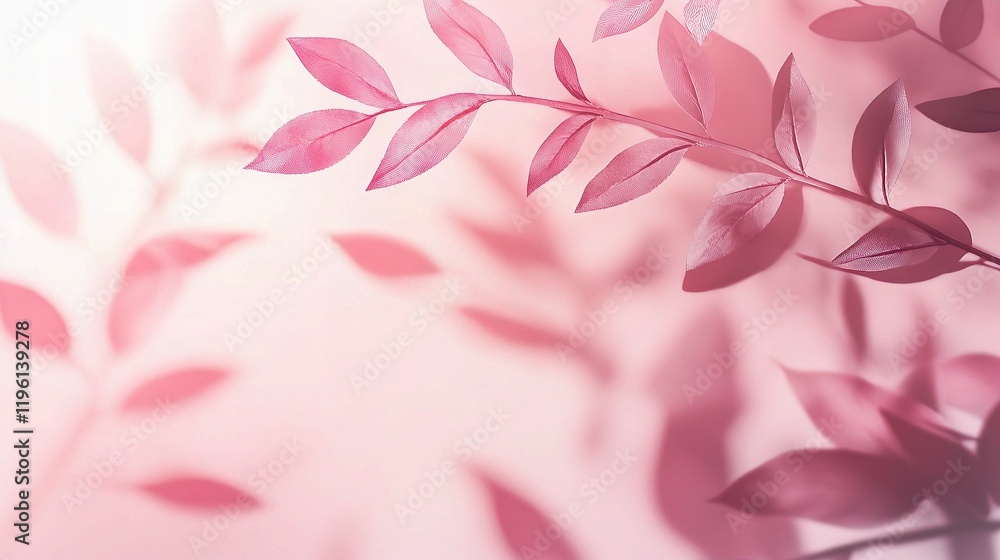 Poster elegant abstract pink gradient studio backdrop with leaf patterns