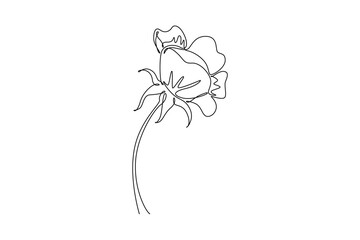 Single one line drawing beauty fresh anemone flower for home art wall decor poster print. Decorative perennial windflower for invitation card. Continuous line draw design graphic vector illustration