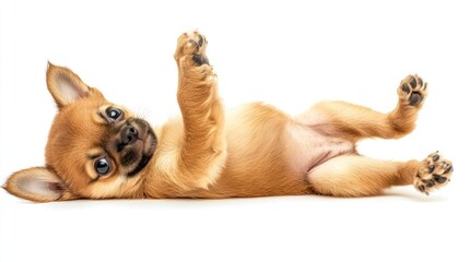 Obraz premium Cute Chihuahua Puppy Lying on White Background