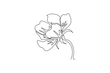 Single one line drawing beauty fresh anemone flower for home wall decor art poster print. Decorative perennial windflower for invitation card. Continuous line draw design graphic vector illustration