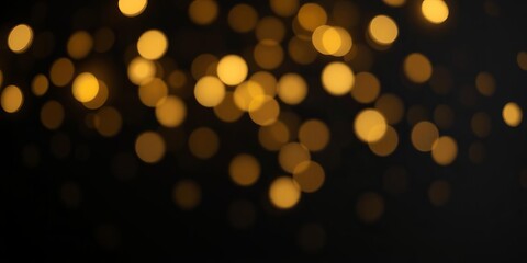 Obraz premium Golden abstract bokeh lights glittering on a dark black background, creating a festive and elegant holiday concept, golden, glitter, abstract