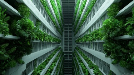 Urban Area with Lush Greenery Showcasing Vertical Garden Design in Modern Architecture