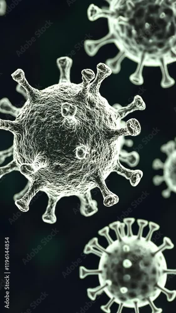 Poster close-up view of viral particles showcasing structure and design during microbiological research