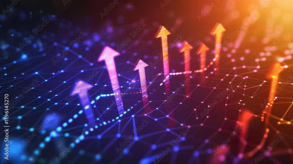 Poster digital abstract background with upward arrows representing growth and progress. vibrant colors and 