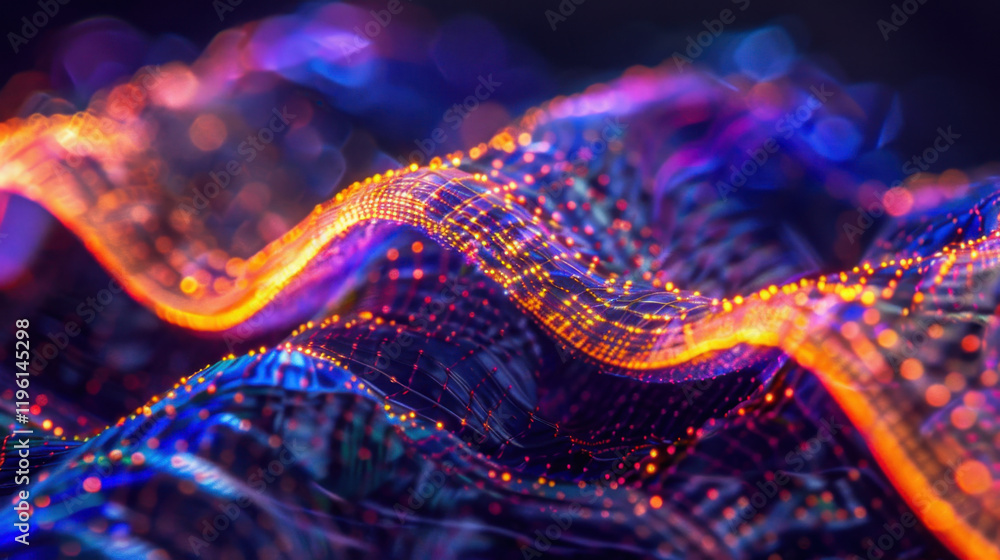 Poster vibrant abstract waves of light and color create dynamic visual experience, showcasing intricate pat