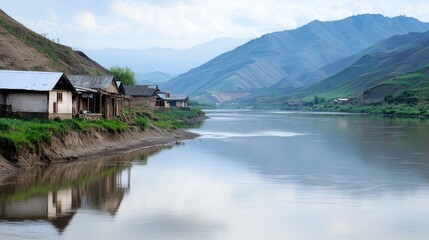 Fototapeta premium River Village Landscape