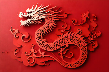Chinese Dragon Paper Cutting Art with 3D Layered Effect.